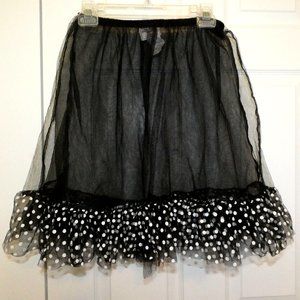 Black Net Skirt Costume White Polka dots Dance, Halloween, Party, Child size L